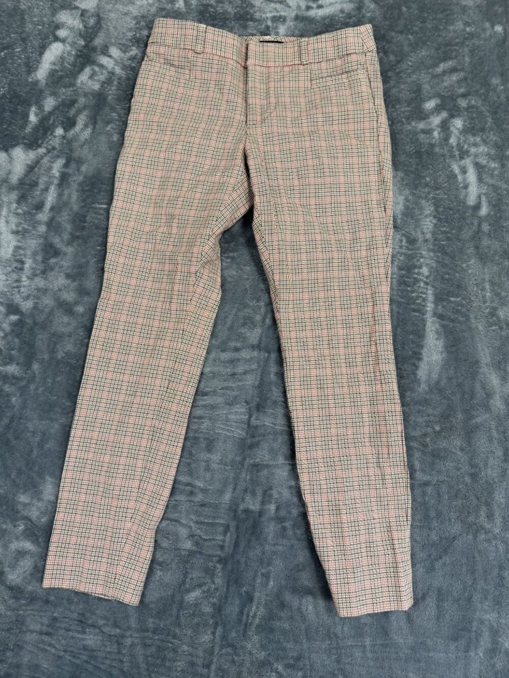 Banana Republic Sloan Womens Plaid Slim Pants Size 0 Beige & Red Checkered Patte